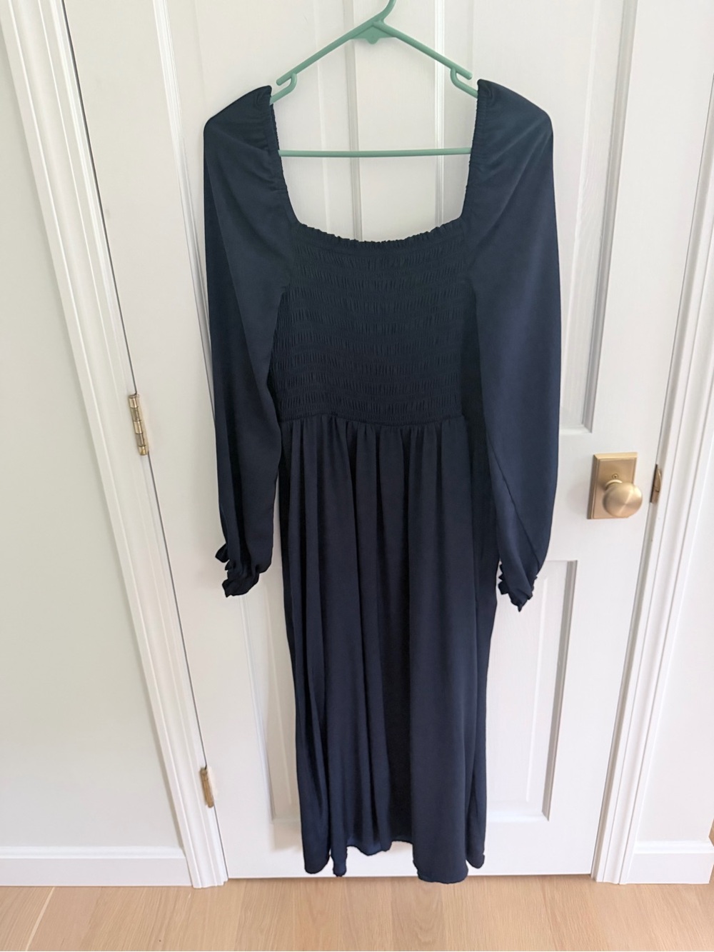 GAP Navy Smocked Long Sleeve Midi Dress